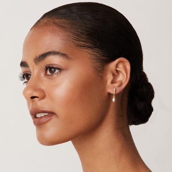 14K Gold Plated S925 Sterling Silver Post Lightweight Drop/Dangle Huggie Earring - Picture 2 of 5